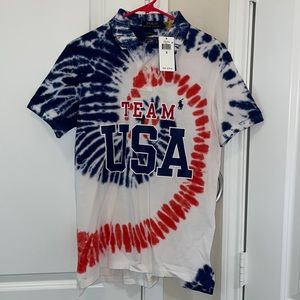 Ralph Lauren Men's Olympic Team USA Flag Slim Fit Tie Dye Mesh Polo Shirt